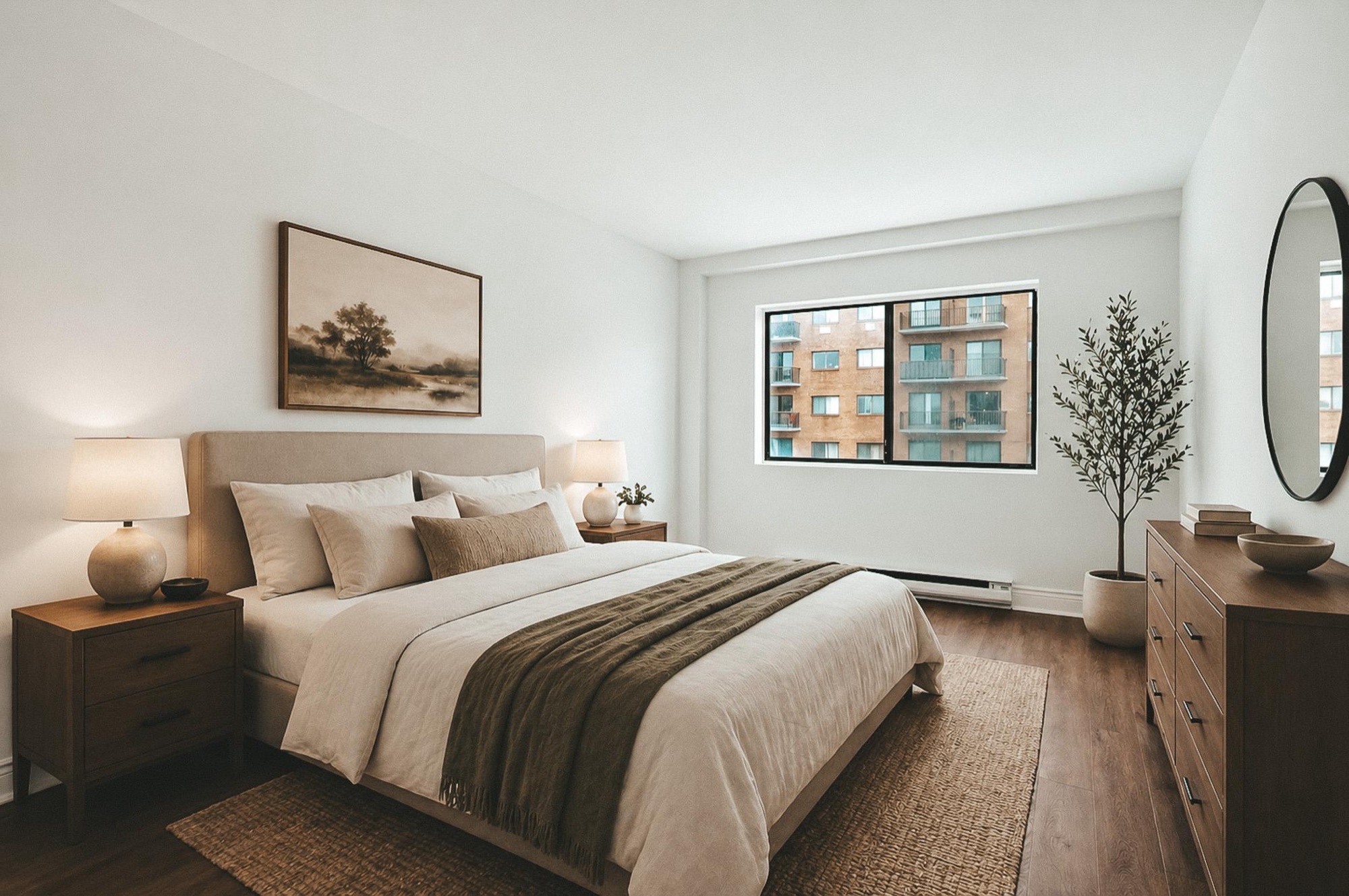 Staged bedroom at Domaine Mistral